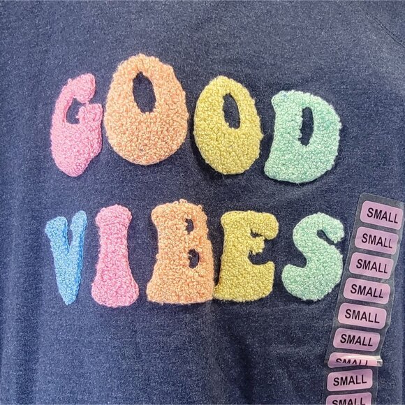Wildfox  Sweatshirt "Good Vibes" Blue Rainbow Womens Small New with Tags - Picture 4 of 8